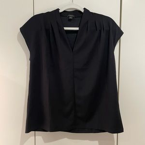 Ann Taylor black, v-neck, short sleeved, professional work attire blouse.
